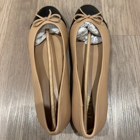 JCrew NEW Classic Two-Tone Ballet Flats in Beige and Black Bow | size 11 - Picture 8 of 11